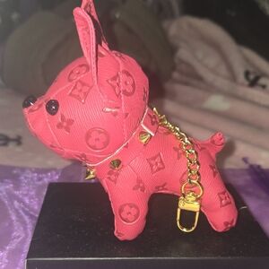Designer-Inspired Pink Puppy Keychain Charm with Gold Chain